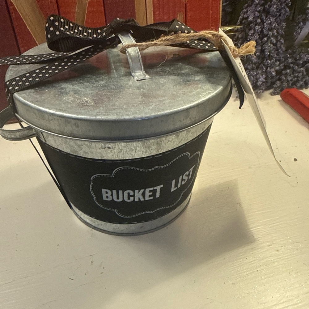 Charming Brand New Silver Bucket List Tin with cards
